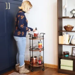 Sunnydaze Decor Sunnydaze Round Metal 3-Tier Bar Cart - Indoor Furniture With Wheels - Brown - 34.5” H -Sunnydaze Decor GUEST 8b3b3ed3 428e 4f39 aefb 621566c73da0