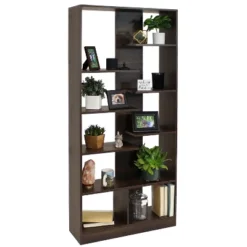 Sunnydaze Decor Sunnydaze Indoor Rosalee 9-Tier Open Bookshelf With Staggered Shelves - Coffee Brown