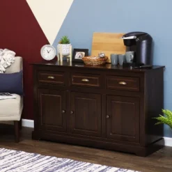 Sunnydaze Decor Sunnydaze Sideboard With 3 Drawers And 3 Doors - Solid Pine Construction - Dark Brown- 32" -Sunnydaze Decor GUEST 8f4c54fd ee04 4ba1 af1d eef740e341cd