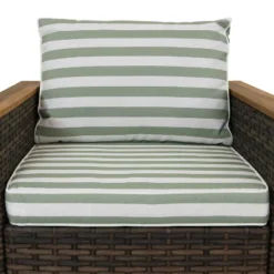 Sunnydaze Decor Sunnydaze Outdoor Rattan And Acacia Wood Kenmare Patio Conversation Furniture Set With Loveseat, Chairs, Table, And Seat Cushions - Green Stripe - 4pc -Sunnydaze Decor GUEST 9027abcf 483e 4a0f a8c2 fb502f098097