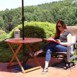 Sunnydaze Decor Sunnydaze Outdoor Meranti Wood With Teak Oil Finish Folding Octagon Patio Dining Table - 35" - Brown -Sunnydaze Decor GUEST 91d95d77 c7ba 4720 8b5b 34cd4de51374