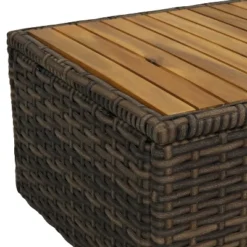 Sunnydaze Decor Sunnydaze Outdoor Rattan And Acacia Wood Kenmare Patio Conversation Furniture Set With Loveseat, Chairs, Table, And Seat Cushions - Green Stripe - 4pc -Sunnydaze Decor GUEST 980431f6 a30f 496f 8dc4 dcf57850db42