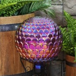 Sunnydaze Decor Sunnydaze Scalloped Texture Indoor/Outdoor Gazing Globe Glass Garden Ball - 10" Diameter - Red