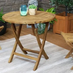 Sunnydaze Decor Sunnydaze Outdoor Solid Teak Wood With Light Stained Finish Round Patio Dining Table - Light Brown -Sunnydaze Decor GUEST be2ae43c 4888 4996 bc02 aa745e36d3f3