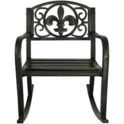 Sunnydaze Decor Sunnydaze Traditional Fleur-de-Lis Design Cast Iron And Steel Outdoor Rocking Chair -Sunnydaze Decor GUEST bf15addd 35a0 4f71 9954 9e45d1699038