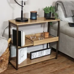 Sunnydaze Decor Sunnydaze Industrial-Style, 3-Shelf Sofa Table With Removable Serving Tray - Brown - 28.25 In -Sunnydaze Decor GUEST c99b11bd 3c8a 49ca 9f4d 5e80c379d6d0