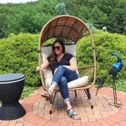 Sunnydaze Decor Sunnydaze Shaded Comfort Wicker Outdoor Egg Chair With Legs - 56.5" H -Sunnydaze Decor GUEST cd3834e7 6dae 4e02 b219 472de5e9dcd4