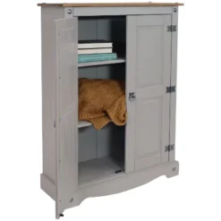 Sunnydaze Decor Sunnydaze 2-Door, 2-Shelf Accent Cupboard - Solid Pine - Gray - 43" H -Sunnydaze Decor GUEST d67705d0 fb09 4be4 b552 1212c065a7d6