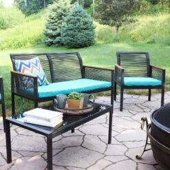 Sunnydaze Decor Sunnydaze Outdoor Rattan Coachford Patio Conversation Furniture Set With Loveseat, Chairs, Seat Cushions, And Coffee Table - 4pc -Sunnydaze Decor GUEST dc79e670 3180 4475 82f4 60565f463f28