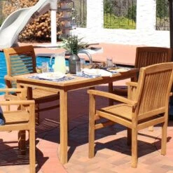 Sunnydaze Decor Sunnydaze Outdoor Solid Teak Wood With Stained Finish Rectangular Patio Dining Table - 48" - Light Brown -Sunnydaze Decor GUEST e43cd472 4d9b 4607 b1db 05accacea81c