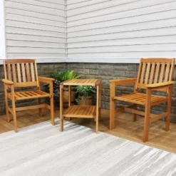 Sunnydaze Decor Sunnydaze Outdoor Meranti Wood With Teak Oil Finish Patio Table And Chairs Conversation Set - Brown - 3pc