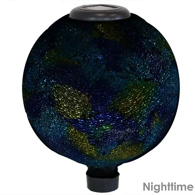 Sunnydaze Decor Sunnydaze Crackled Glass Azul Terra Design Indoor/Outdoor Garden Gazing Globe With LED Solar Light - 10" Diameter - Blue And Green 2 Sunnydaze Decor Sunnydaze Crackled Glass Azul Terra Design Indoor/Outdoor Garden Gazing Globe With LED Solar Light - 10" Diameter - Blue And Green - Image 2